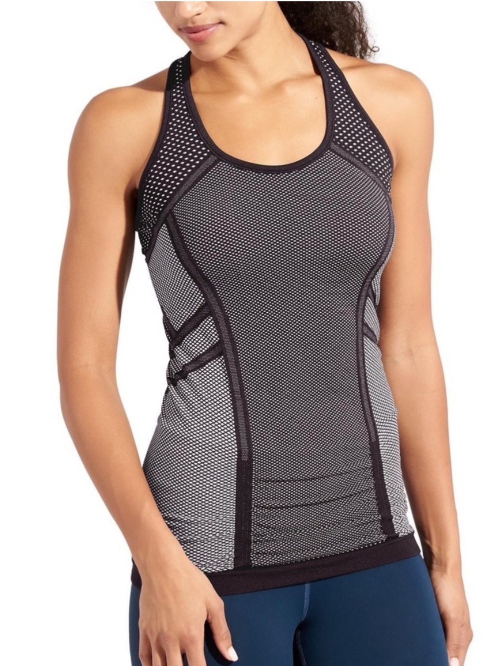 Athleta Black and Gray Racerback Mesh Workout Tank